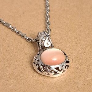 Vintage SE Marked Sterling Silver 925 Pink Cat Eye Natural Gemstone On a Chain